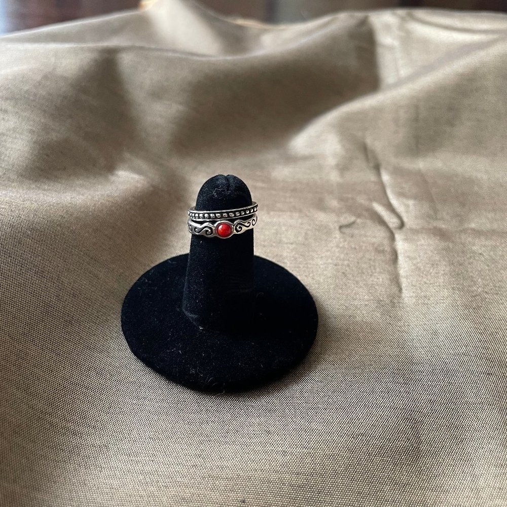 RARE Retired Silpada Sterling Silver Toe Rings with Red Accent